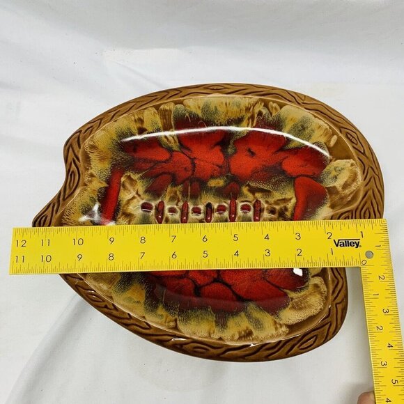 VTG Beautiful Ashtray Large Divided Floral Red Brown Pottery 60's-70's 12in - Picture 9 of 9